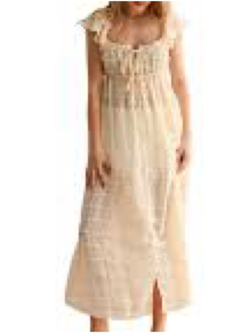 Miou Muse Cream Ruffle-Shoulder Maxi Dress with Button-Front Detail